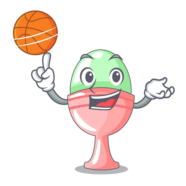 Basketbol Ile Haşlanmış Yumurta Kupası Maskotu Vektör Illüstrasyon Izole — Stok Vektör