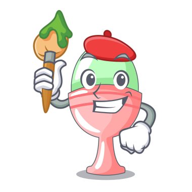 Sanatçı haşlanmış yumurta Kupası maskotu vektör illüstrasyon izole