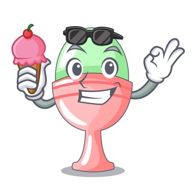 Dondurma renkli Paskalya yumurta ile Kupası karikatür vektör çizim