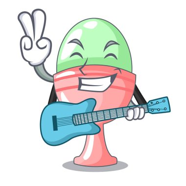 Gitar ile karikatür vektör çizim organik tavuk yumurta haşlanmış