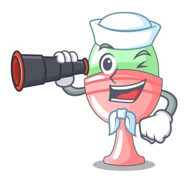 Denizci dürbün haşlanmış organik tavuk yumurta karikatür vektör çizim ile