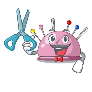 Kuaför hasır sepet bir iğnelik karikatür vektör çizim üzerinde