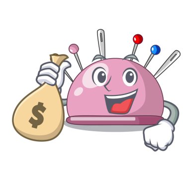 Para çantası hasır sepet ile delik deşik karikatür vektör çizim üzerinde