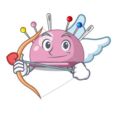 Aşk tanrısı hasır sepet bir iğnelik karikatür vektör çizim üzerinde