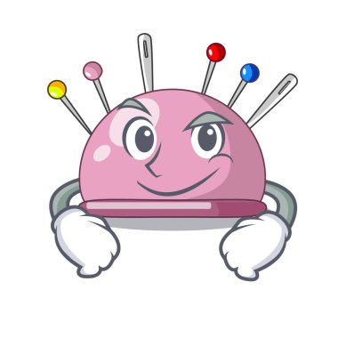 Bir karakter iğneler simge vektör çizim ile Smirking iğnelik