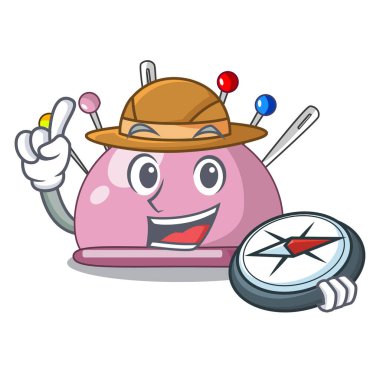 Explorer dikiş iğne ve iğne yastığı maskot vektör çizim üzerinde