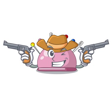 Kovboy hasır sepet bir iğnelik karikatür vektör çizim üzerinde