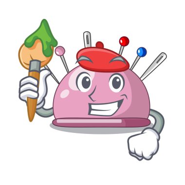 Sanatçı hasır sepet bir iğnelik karikatür vektör çizim üzerinde