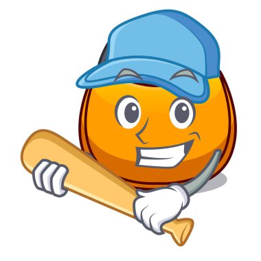 Maskot vektör çizim üzerinde kadın hobo çanta izole beyzbol oynayan