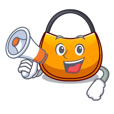 Maskot vektör illüstrasyon izole megafon kadın hobo çanta ile