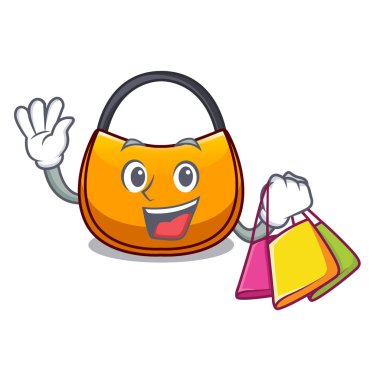 Güzel hobo çanta karakter komik vektör çizim üzerinde alışveriş