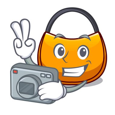 Fotoğrafçı hobo çanta anahat resim karikatür vektör çizim üzerinde