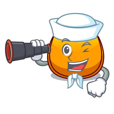 Resim karikatür vektör çizim üzerinde dürbün hobo çanta anahatla denizci