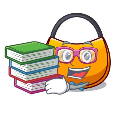 Öğrenci kitap hobo çanta şeklinde bir çizgi film vektör çizim üzerinde