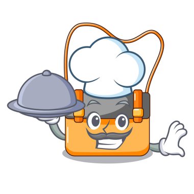 Şef gıda menesseger çanta renkli bir çizgi film vektör çizim üzerinde