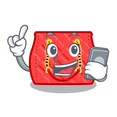 Telefon ile bir maskot vektör illüstrasyon izole çantası kapitone