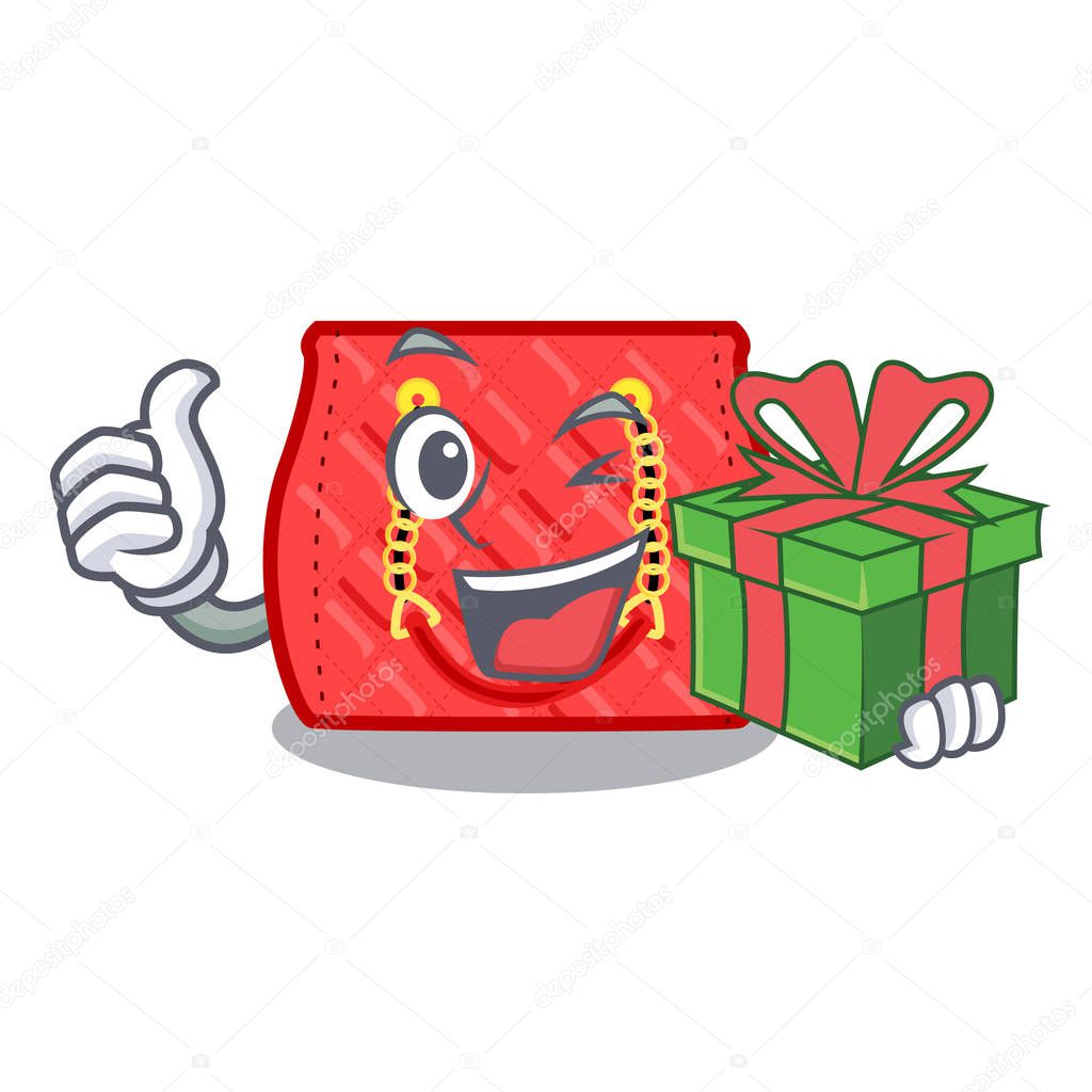 With gift quilted purse by shape character fuuny vector illustration