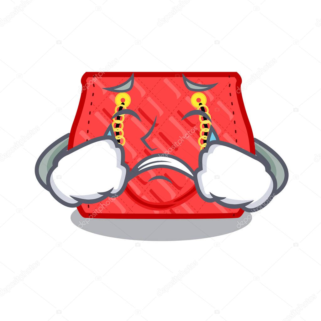 Crying quilted purse by shape character fuuny vector illustration