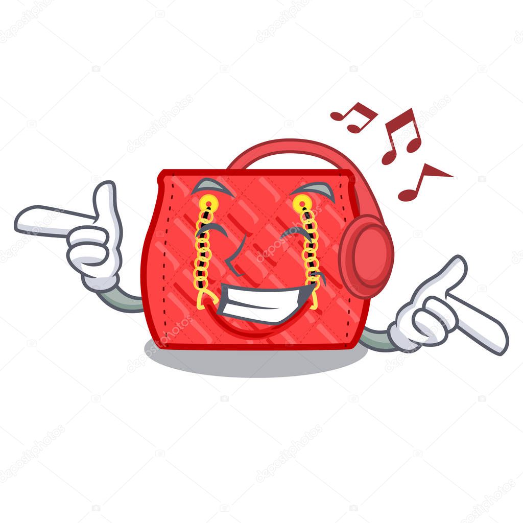 Listening music quilted purse by shape character fuuny vector illustration