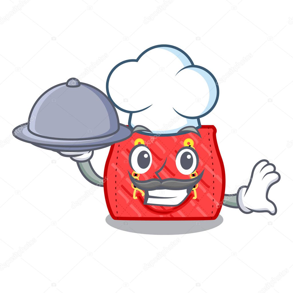 Chef with food quilted purse by shape character fuuny vector illustration