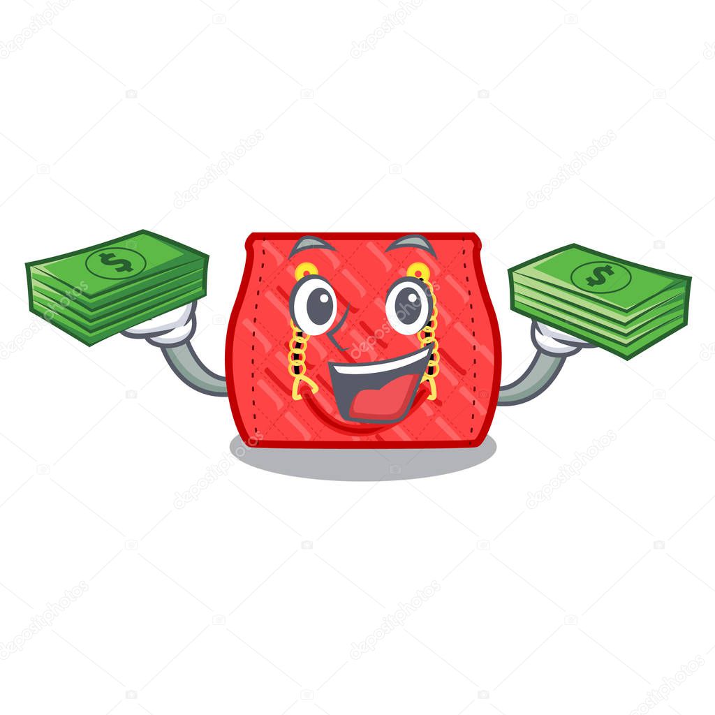 With money quilted purse by shape character fuuny vector illustration