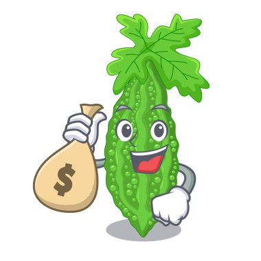 Bir maskot vektör illustratation izole para çantası acı kavun ile