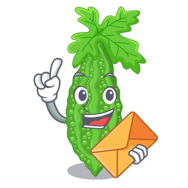 Zarf acı kavun kabak ile şekil karikatür vektör llustration üzerinde