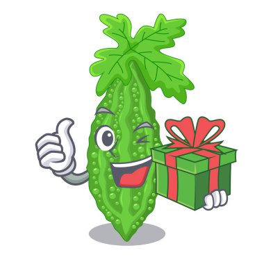 Acı kavun karakterle sebze taze vektör çizim üzerinde hediye