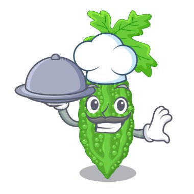 Şef gıda acı kavun karakteri üzerinde sebze taze vektör çizim ile