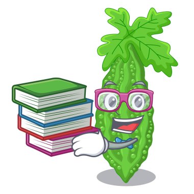 Öğrenci kitap momordica acı kavun armut karikatür vektör çizim ile