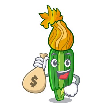 Maskot vektör çizim karıştırılarak elde edilen para çantası kabak çiçekleri ile