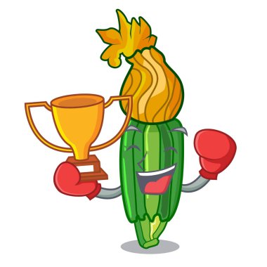 Kazanan çiçek zuchini kabaklar boks karikatür vektör çizim üzerinde dekore edilmiş