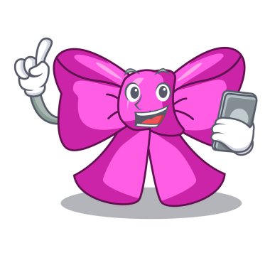 Maskot vektör illüstrasyon izole telefon papyon kurdele ile