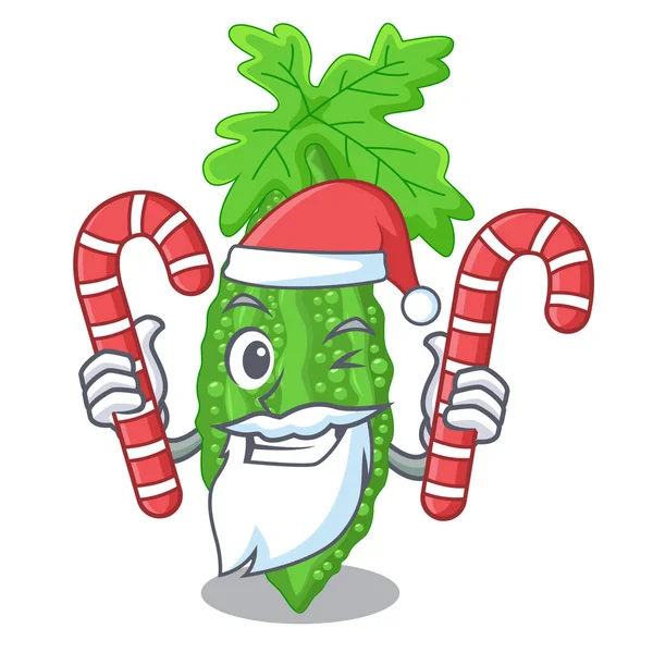 Weihnachtsmann Mit Süßigkeiten Momordica Bittere Melone Auf Birne Cartoon Vektor — Stockvektor