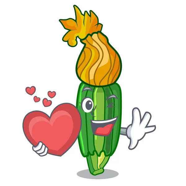 Een Zuchini Grappige Vectorillustratie Caractère Hart Bloemen — Stockvector