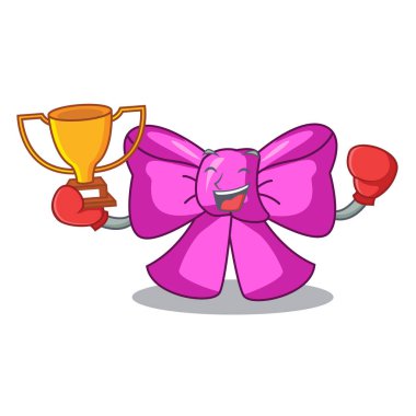 Boks şampiyonu hediye papyon karikatür vektör illüstrasyon izole