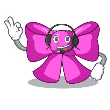 Kulaklık hediye izole karikatür vektör çizim üzerinde papyon ile