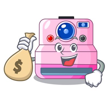 Para çanta cute retro anlık fotoğraf makinesi ile karikatür vektör esnaf üzerinde