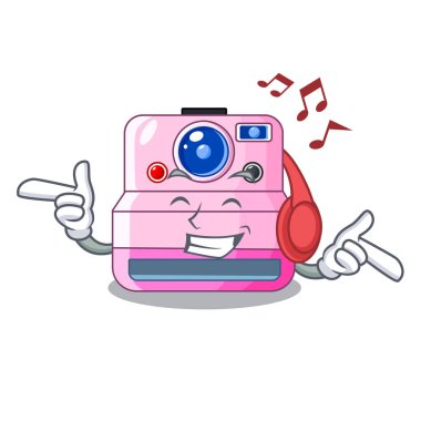 Dinleme müzik anlık fotoğraf makinesi şekil karakter vektör çizim içinde