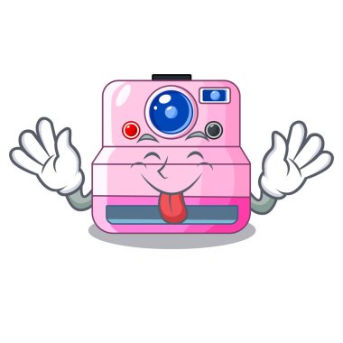 Dışarı anlık fotoğraf makinesi üzerinde bir maskot vektör illüstrasyon izole dil