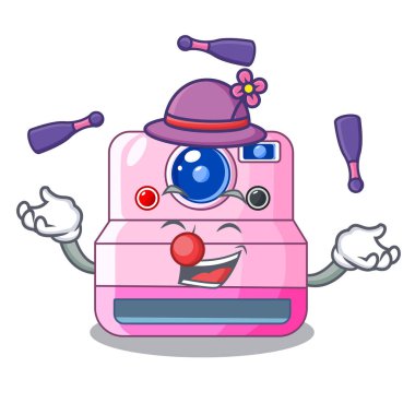 Bir maskot vektör illüstrasyon izole hokkabazlık anlık fotoğraf makinesi