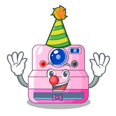 Bir maskot vektör illüstrasyon izole palyaço anlık fotoğraf makinesi