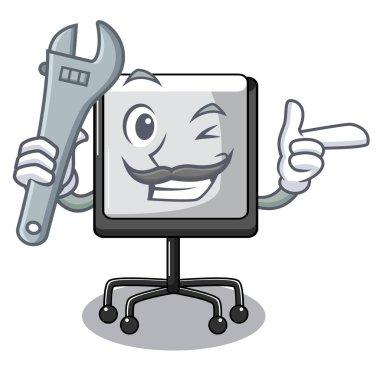 Mekanik sunu tahtada bir maskot vetor illüstrasyon göl kenarında