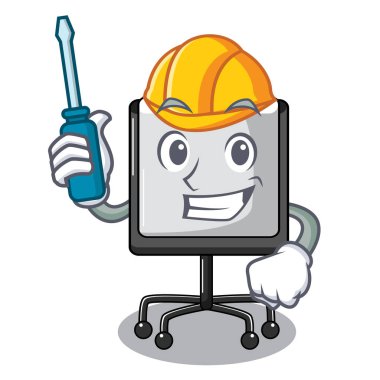 Otomotiv tanıtım kurulu göl kenarında bir maskot vetor örnek üzerinde