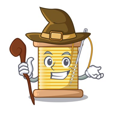 Cadı iplik bobin üzerinde bir maskot vektör illüstrasyon izole