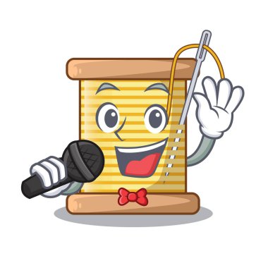 Şarkı iplik bobin üzerinde bir maskot vektör illüstrasyon izole