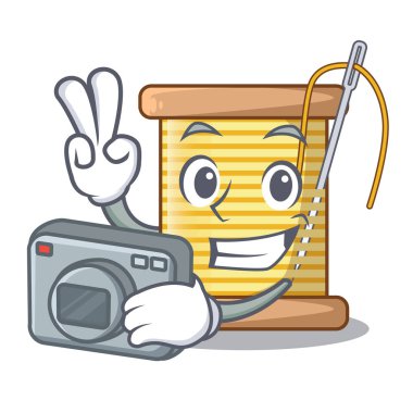 Fotoğrafçı iplik bobin üzerinde bir maskot vektör illüstrasyon izole