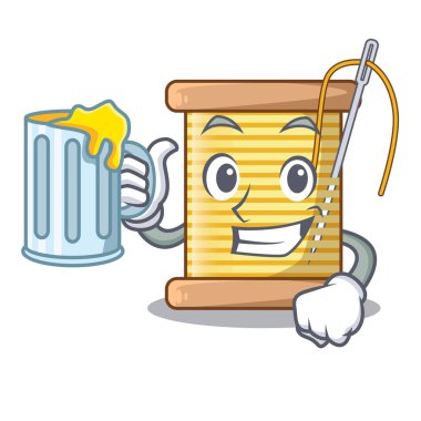 Suyu iplik bobin üzerinde bir maskot vektör illüstrasyon izole