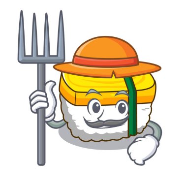 Çiftçi tamago suşi göl kenarında bir maskotunu vektör çizim