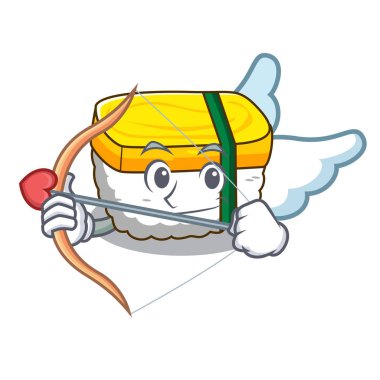 Aşk tanrısı tamago suşi göl kenarında bir maskotunu vektör çizim